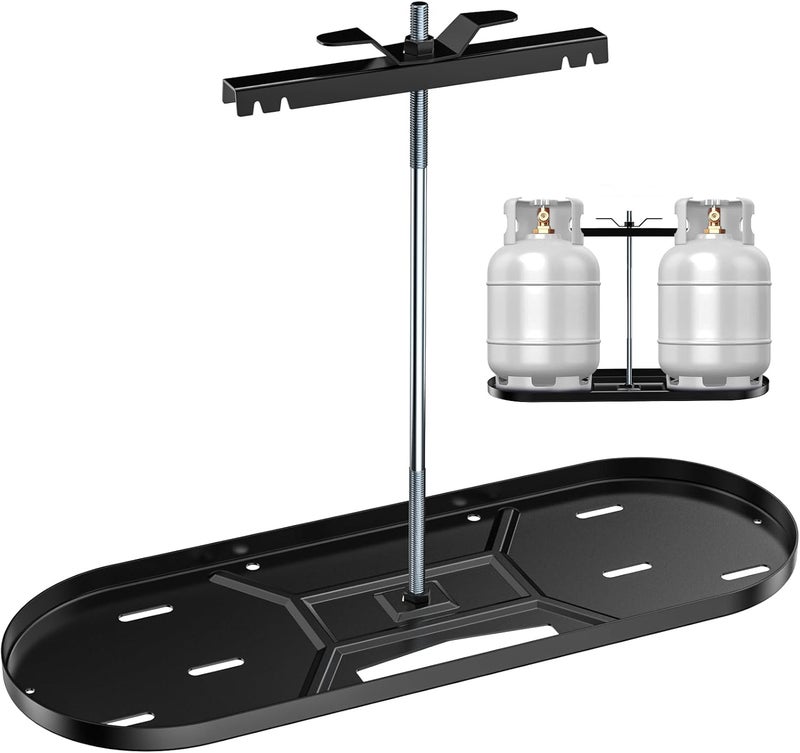 Skyflame Steel RV Dual Propane Tank Mounting Rack for 20 lbs Cylinders, Double Gas Hitch Frame for RVs, Camping and Trailers - Image 1